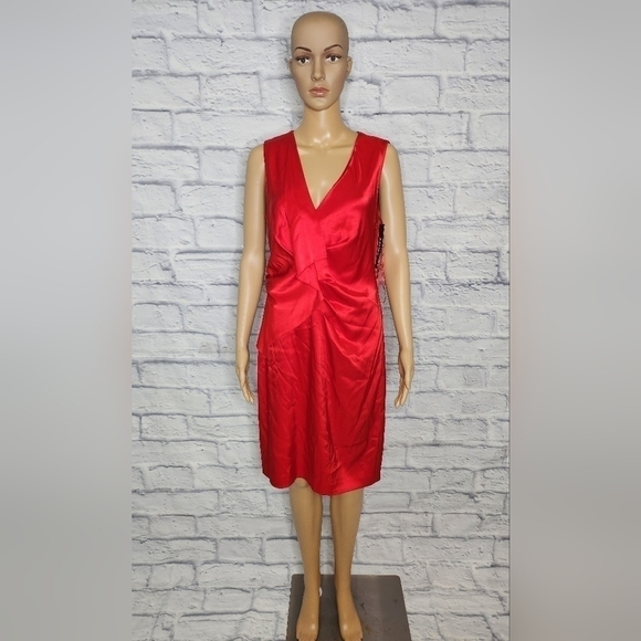 NWT DKNY Donna Karan New York Womens red satin ruched draped dress Sz 10